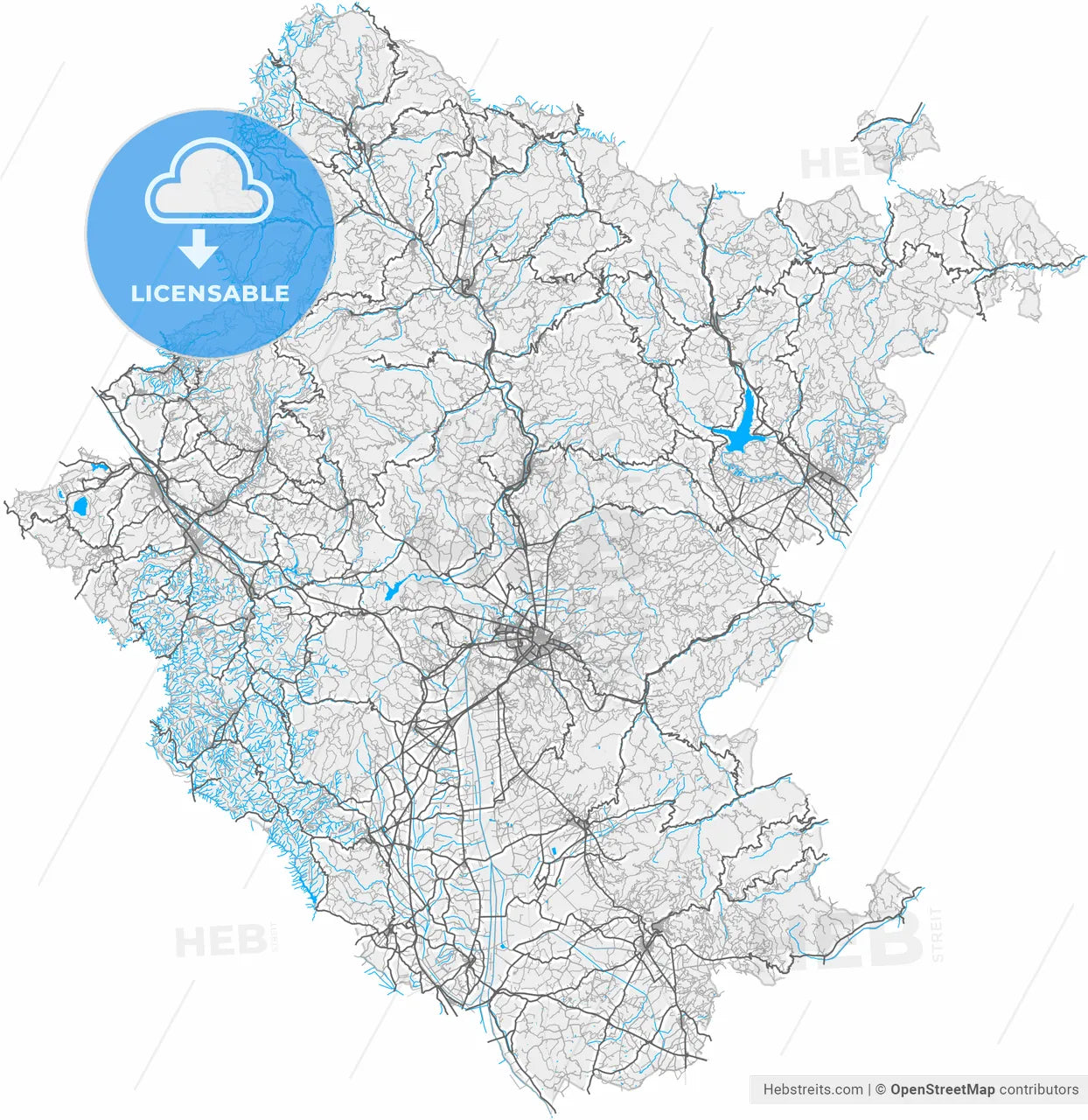 Arezzo, Tuscany, Italy, high resolution vector map - Instant download PDF and JPG