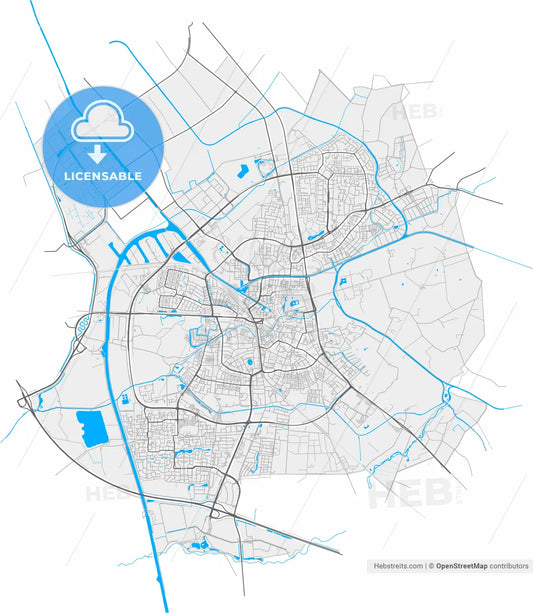 Almelo, Overijssel, Netherlands, high resolution vector map - Instant download PDF and JPG