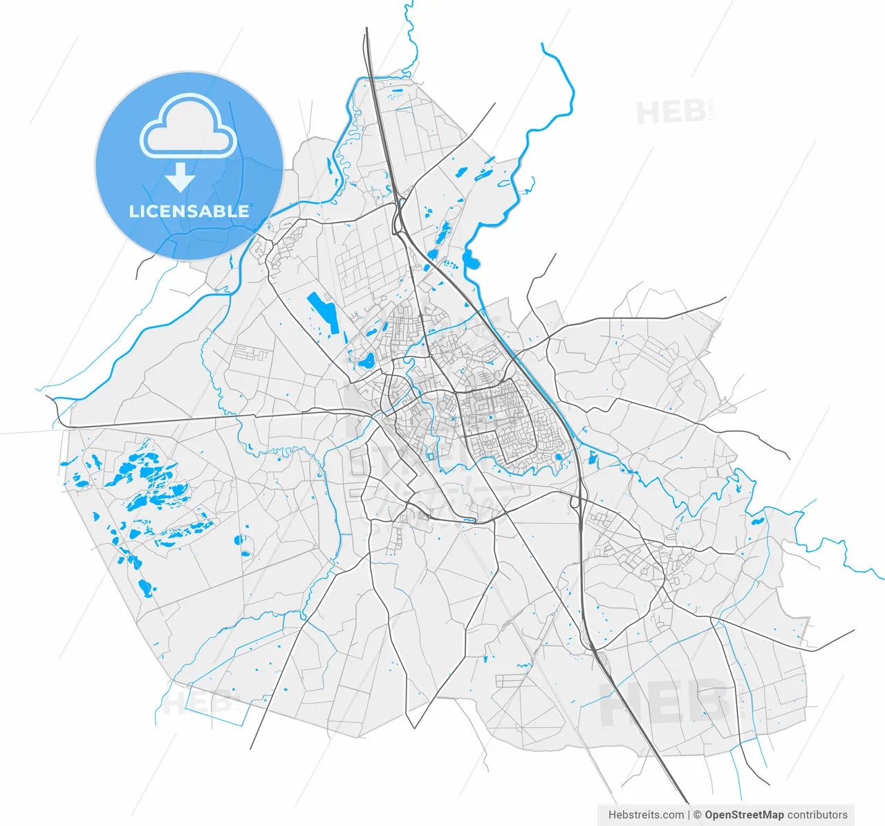 Boxtel, North Brabant, Netherlands, high resolution vector map - Instant download PDF and JPG