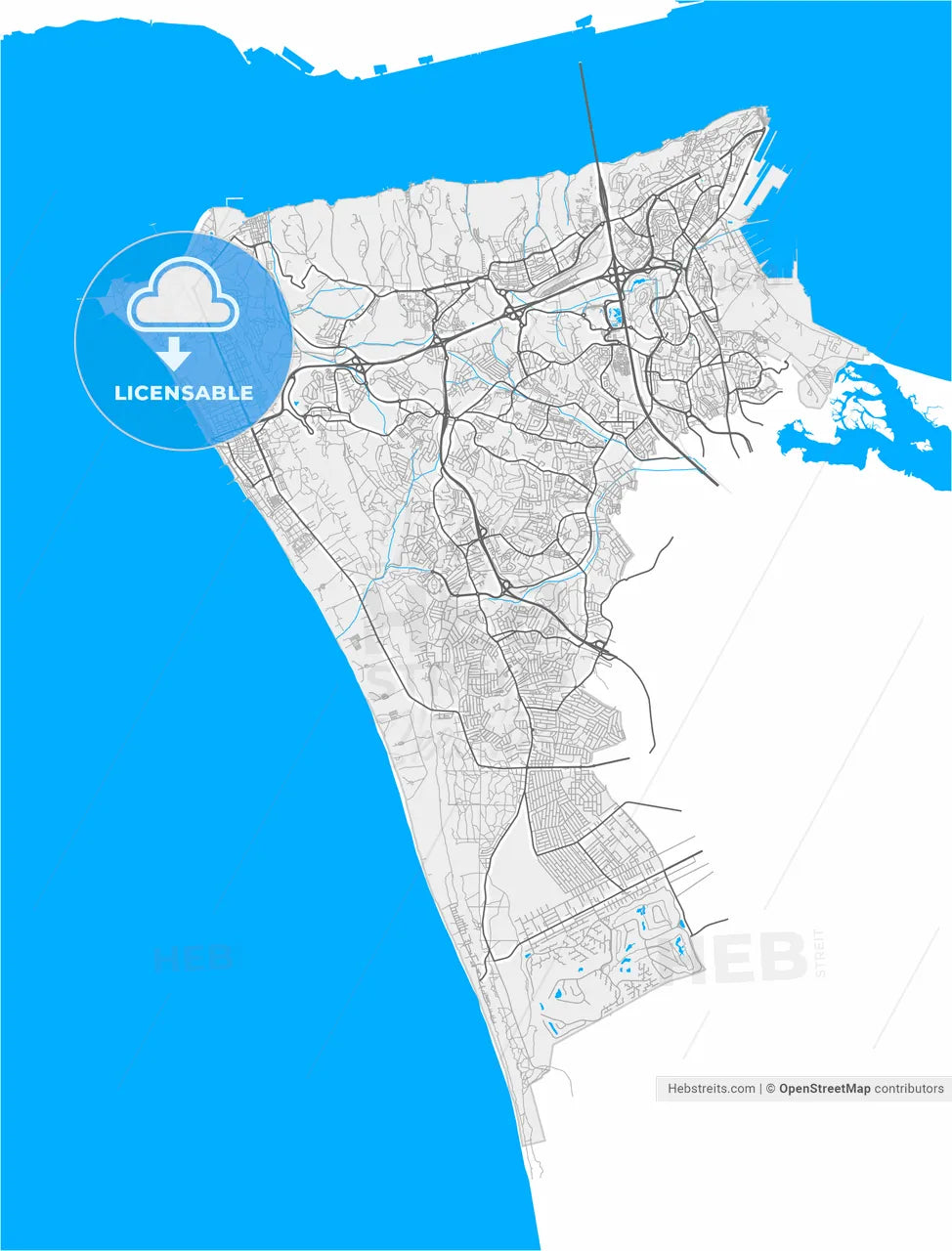 Almada, Setúbal, Portugal, high resolution vector map - Instant download PDF and JPG