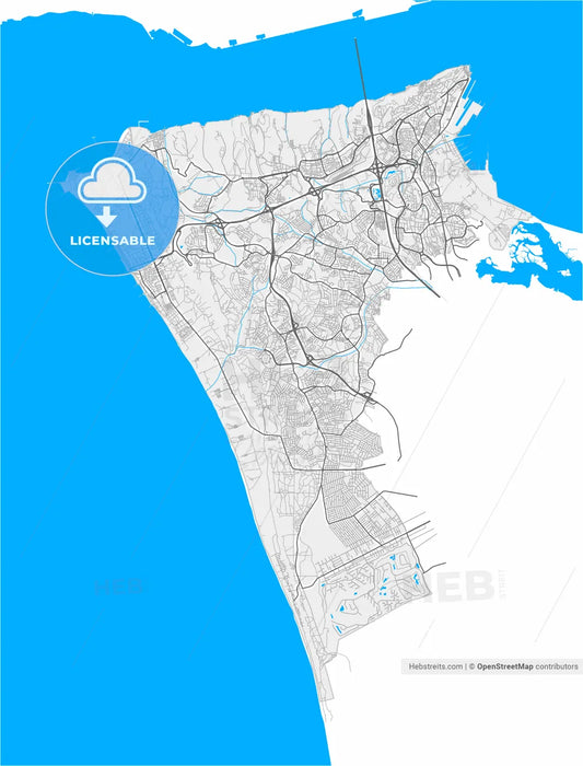Almada, Setúbal, Portugal, high resolution vector map - Instant download PDF and JPG