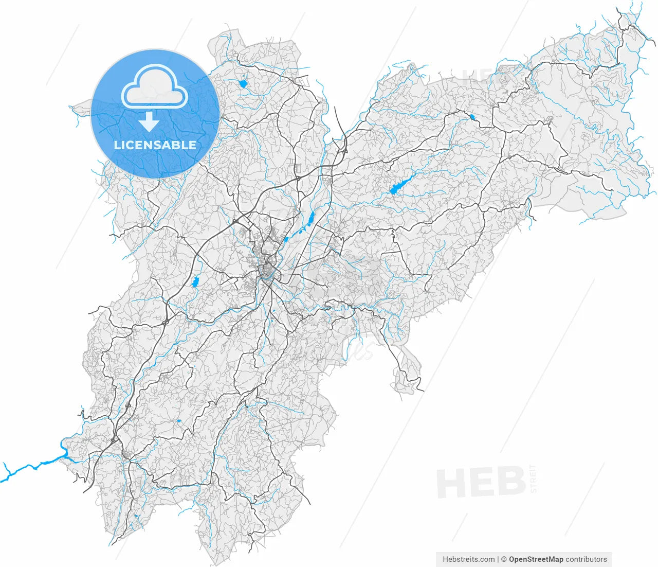 Chaves, Vila Real, Portugal, high resolution vector map - Instant download PDF and JPG