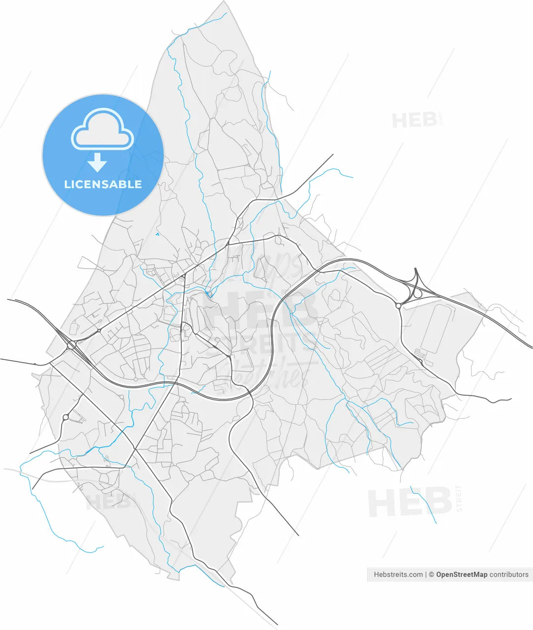 Alfena, Porto, Portugal, high resolution vector map - Instant download PDF and JPG