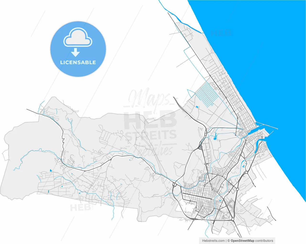 Gandia, Valencia, Spain, high resolution vector map - Instant download PDF and JPG