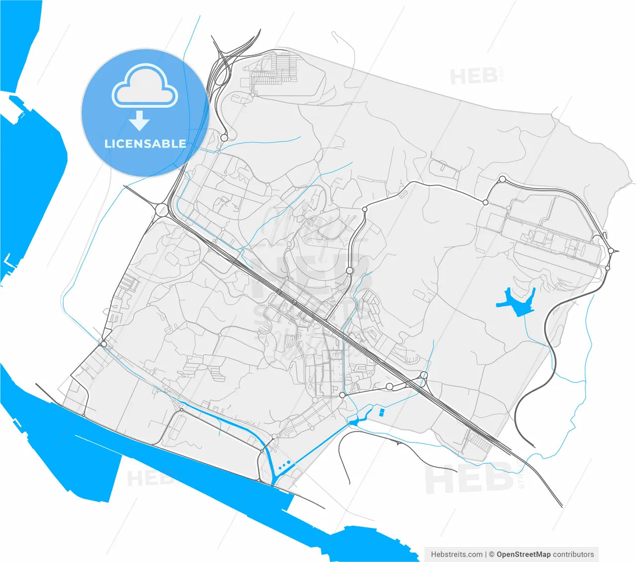 Leioa, Biscay, Spain, high resolution vector map - Instant download PDF and JPG