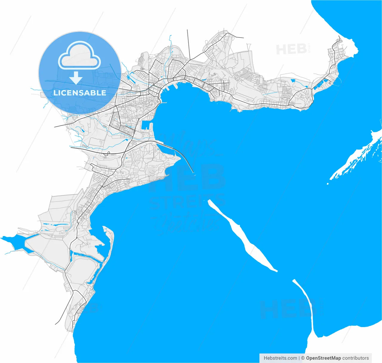 Kerch, Crimea, Ukraine, high resolution vector map - Instant download PDF and JPG
