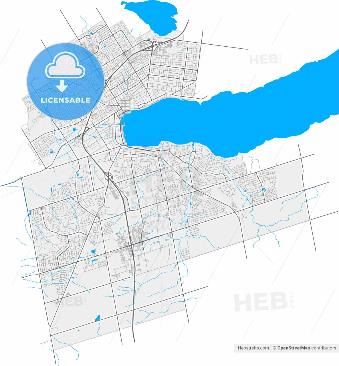 Barrie, Ontario, Canada, high resolution vector map - Instant download PDF and JPG
