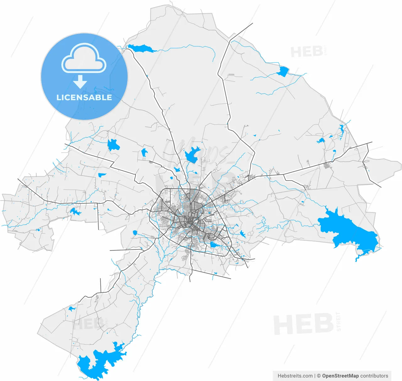 Camagüey, Camagüey, Cuba, high resolution vector map - Instant download PDF and JPG