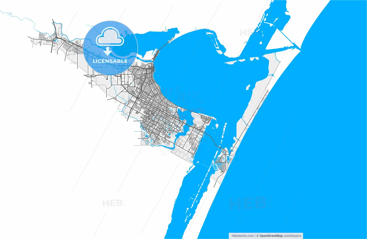 Corpus Christi, Texas, United States, high resolution vector map - Instant download PDF and JPG