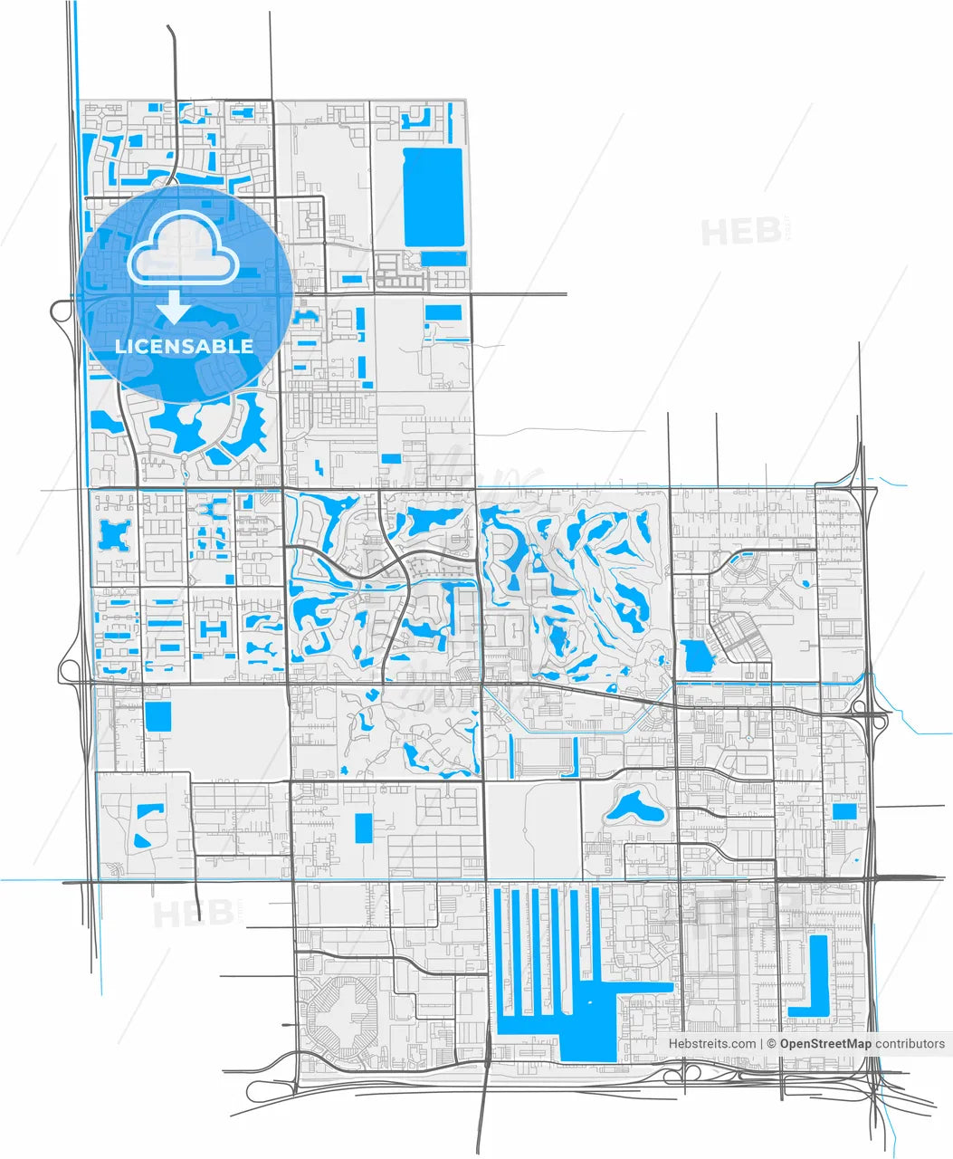 Doral, Florida, United States, high resolution vector map - Instant download PDF and JPG