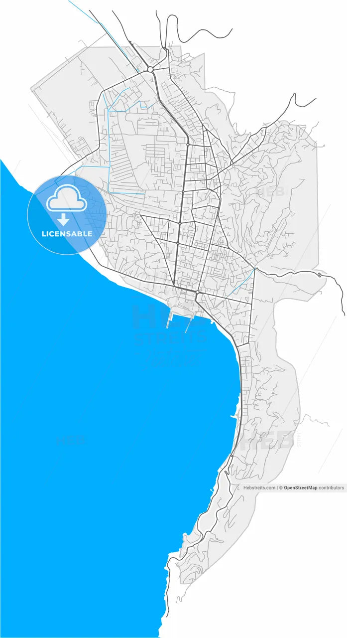 Vlorë, Albania, high resolution vector map - Instant download PDF and JPG