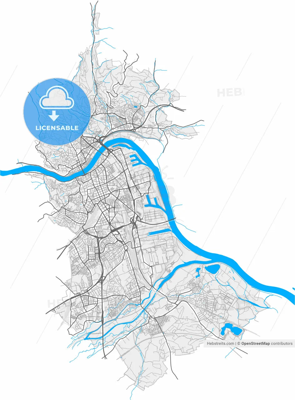 Linz, Upper Austria, Austria, high resolution vector map - Instant download PDF and JPG
