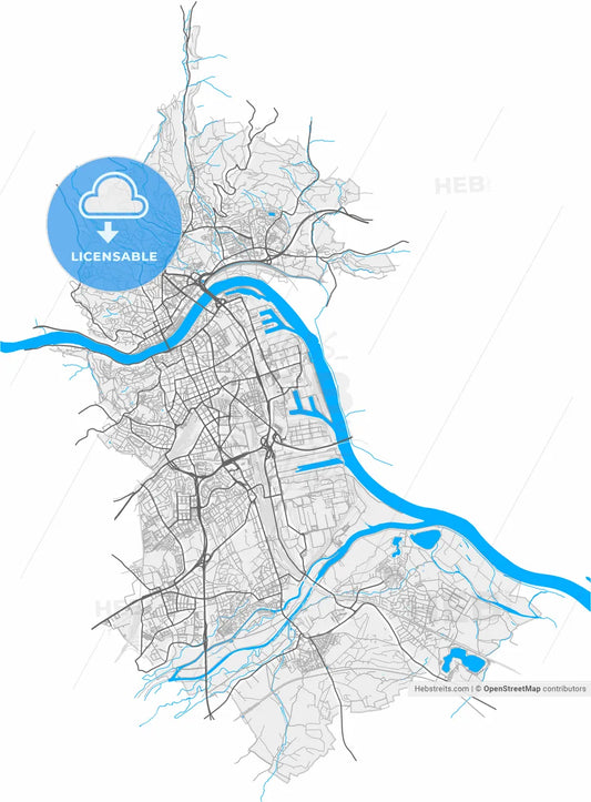 Linz, Upper Austria, Austria, high resolution vector map - Instant download PDF and JPG