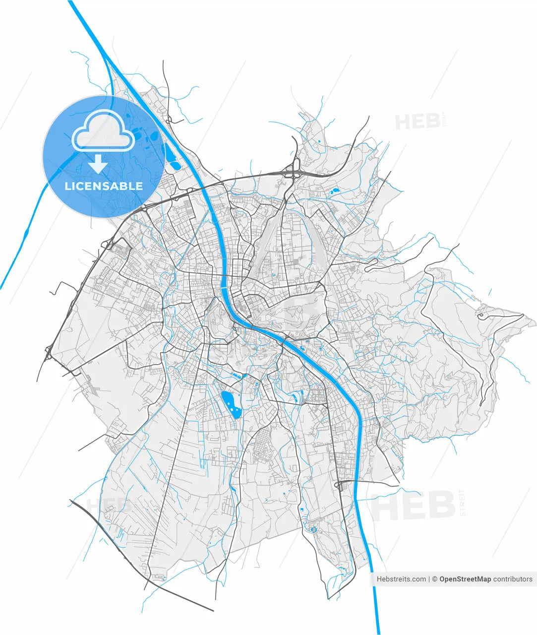 Salzburg, Salzburg, Austria, high resolution vector map - Instant download PDF and JPG
