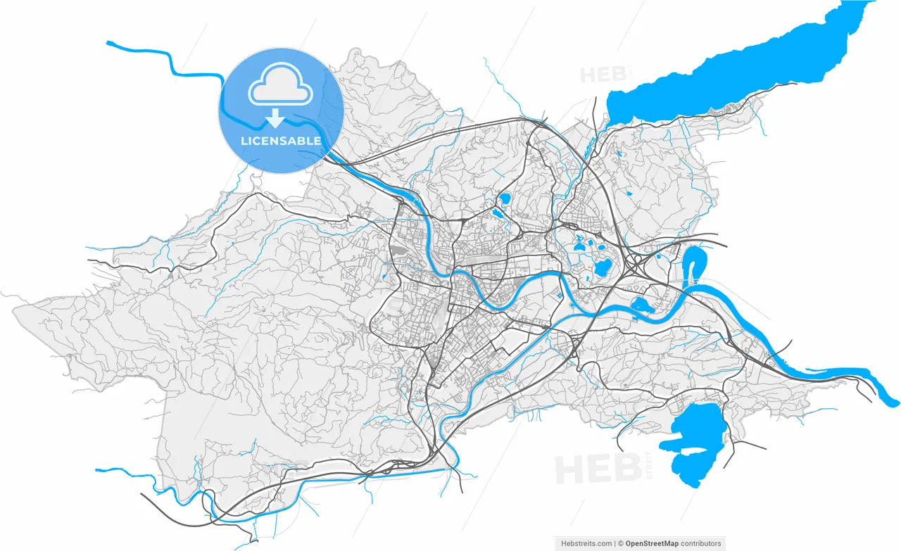 Villach, Carinthia, Austria, high resolution vector map - Instant download PDF and JPG
