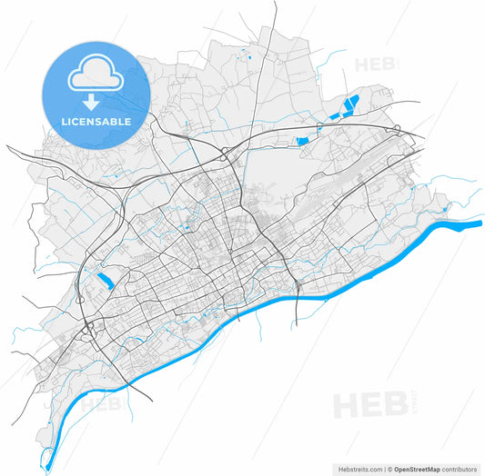 Wels, Upper Austria, Austria, high resolution vector map - Instant download PDF and JPG