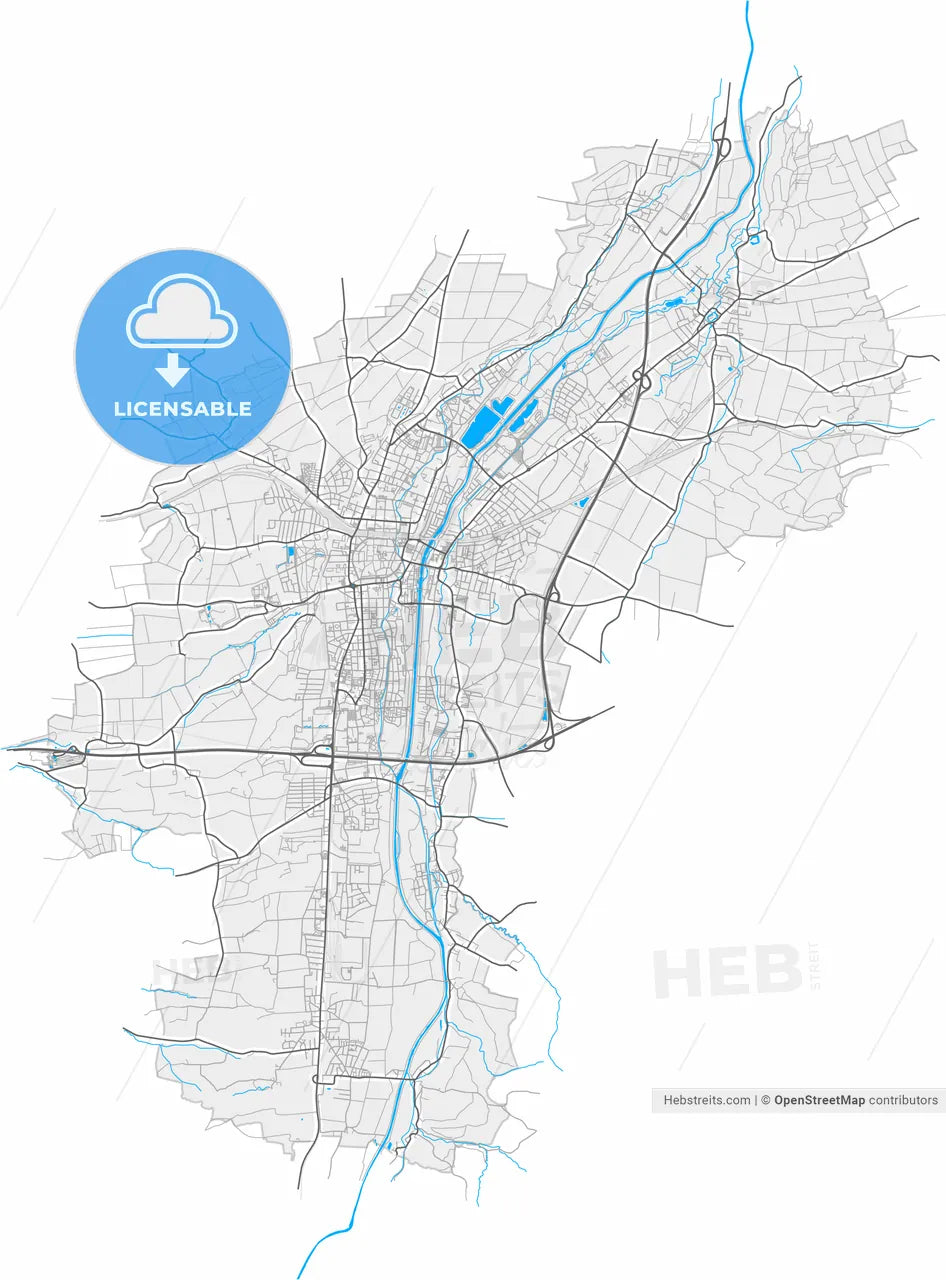 Sankt Pölten, Lower Austria, Austria, high resolution vector map - Instant download PDF and JPG