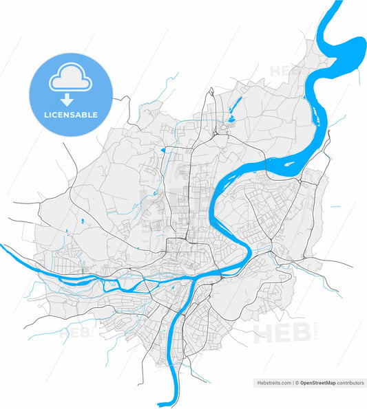 Steyr, Upper Austria, Austria, high resolution vector map - Instant download PDF and JPG