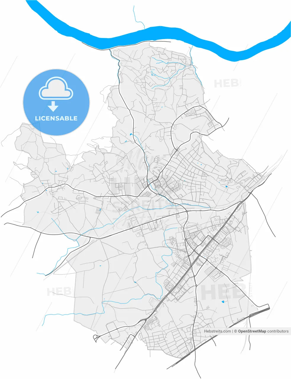 Leonding, Upper Austria, Austria, high resolution vector map - Instant download PDF and JPG