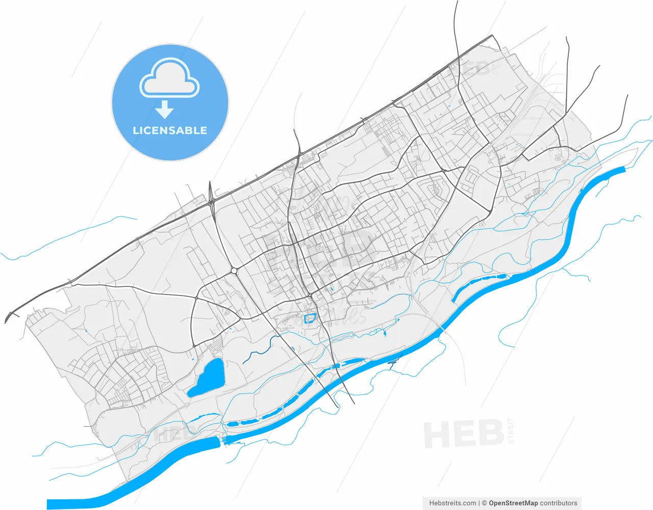 Traun, Upper Austria, Austria, high resolution vector map - Instant download PDF and JPG