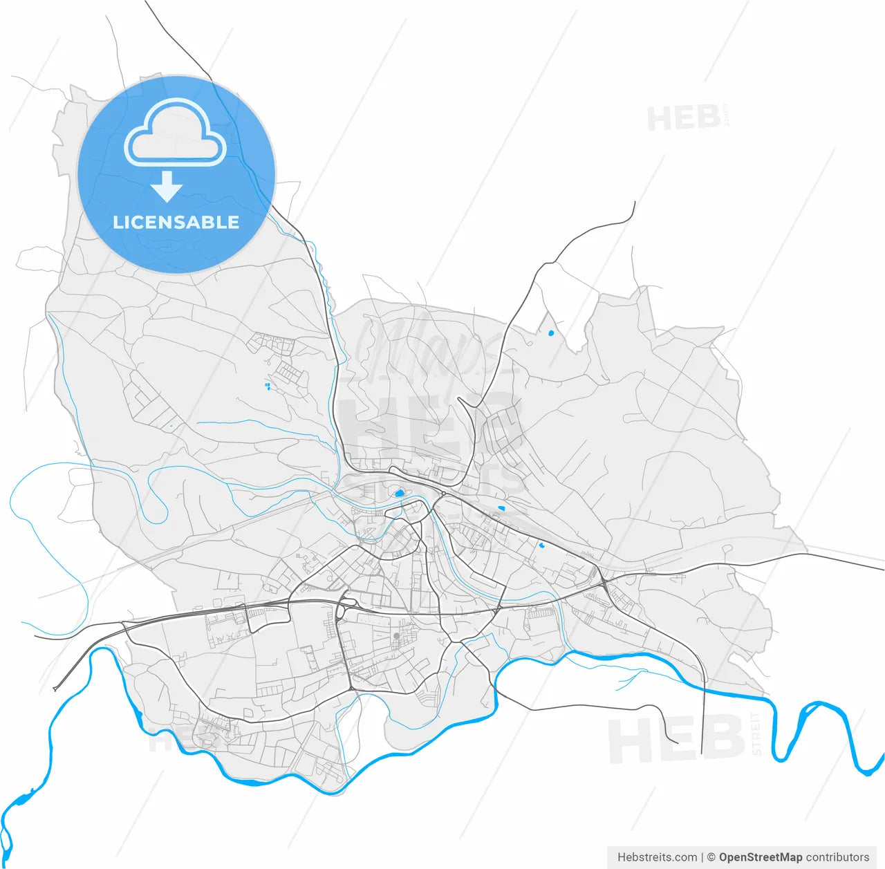 Vöcklabruck, Upper Austria, Austria, high resolution vector map - Instant download PDF and JPG