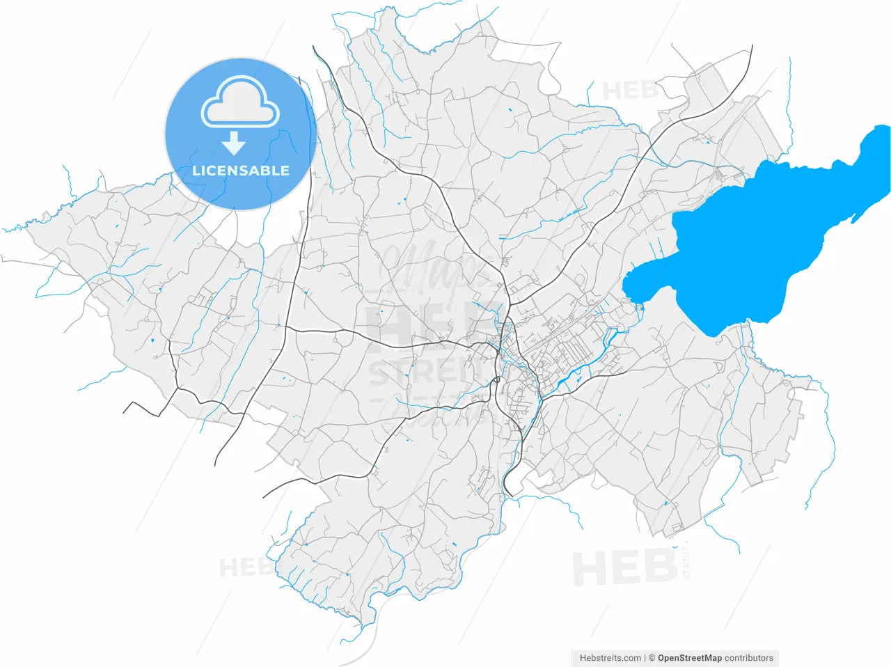 Seekirchen am Wallersee, Salzburg, Austria, high resolution vector map - Instant download PDF and JPG
