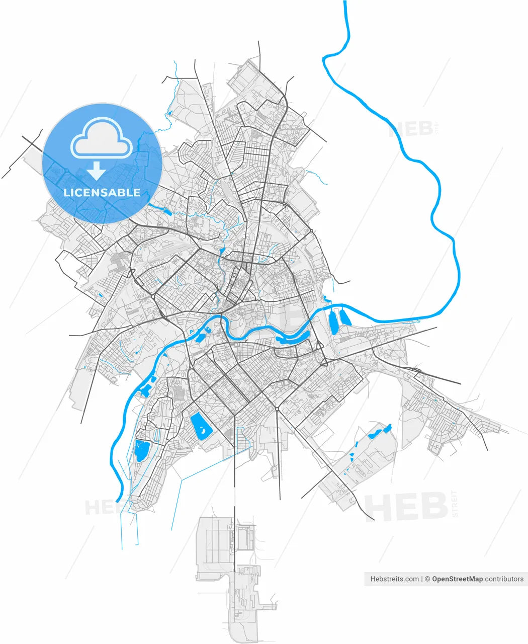 Mogilev, Voblasć, Belarus, high resolution vector map - Instant download PDF and JPG