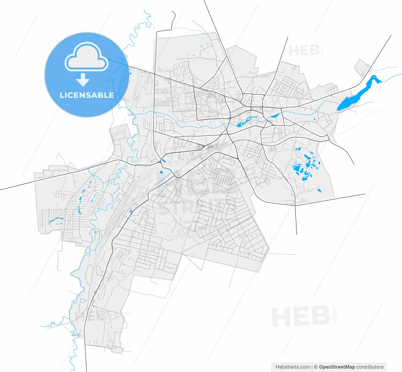 Vawkavysk, Rajon, Belarus, high resolution vector map - Instant download PDF and JPG