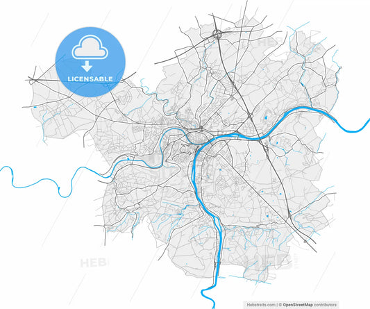Namur, Namur, Belgium, high resolution vector map - Instant download PDF and JPG