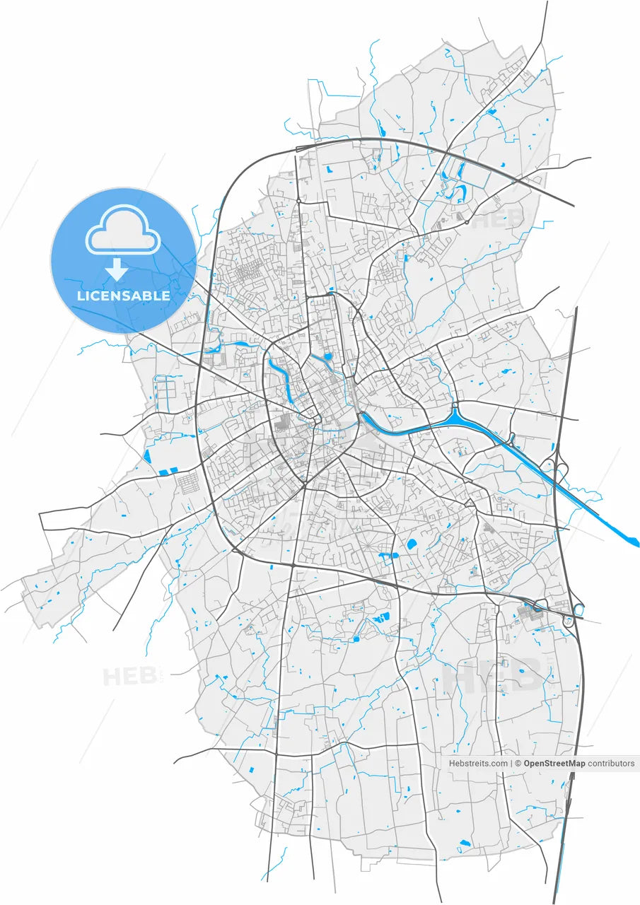 Roeselare, West Flanders, Belgium, high resolution vector map - Instant download PDF and JPG