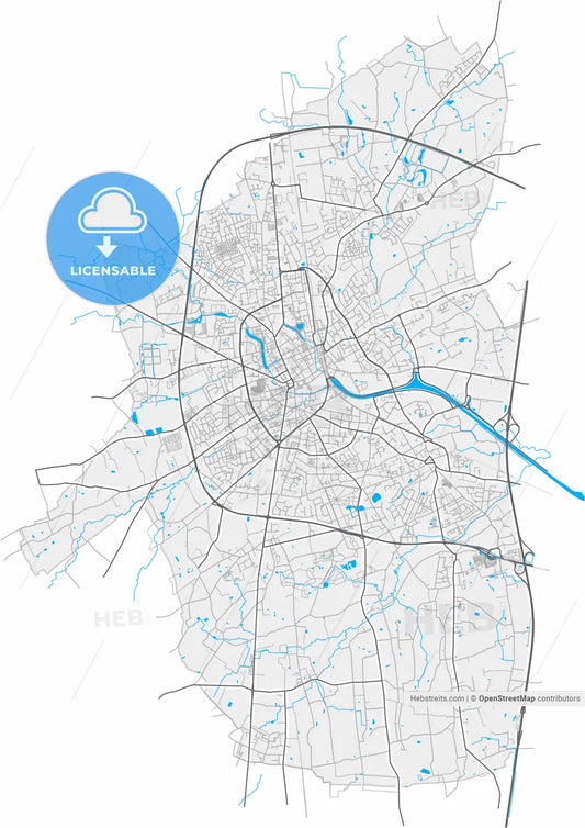 Roeselare, West Flanders, Belgium, high resolution vector map - Instant download PDF and JPG