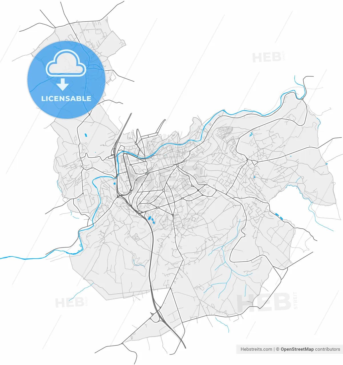 Verviers, Liège, Belgium, high resolution vector map - Instant download PDF and JPG