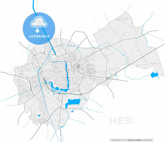 Ypres, West Flanders, Belgium, high resolution vector map - Instant download PDF and JPG
