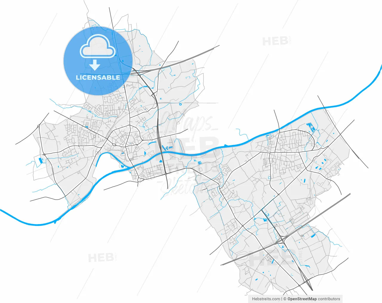 Menen, West Flanders, Belgium, high resolution vector map - Instant download PDF and JPG