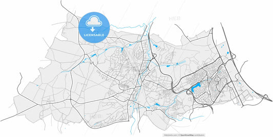 Ottignies-Louvain-la-Neuve, Walloon Brabant, Belgium, high resolution vector map - Instant download PDF and JPG