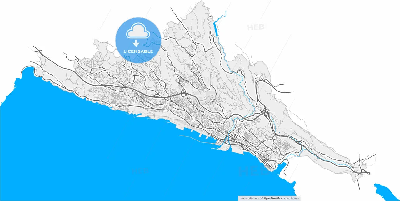 Rijeka, Primorje-Gorski Kotar, Croatia, high resolution vector map - Instant download PDF and JPG
