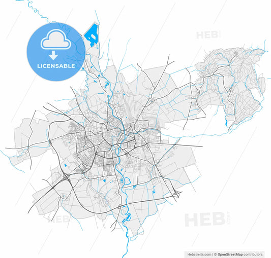 Olomouc, Czechia, high resolution vector map - Instant download PDF and JPG