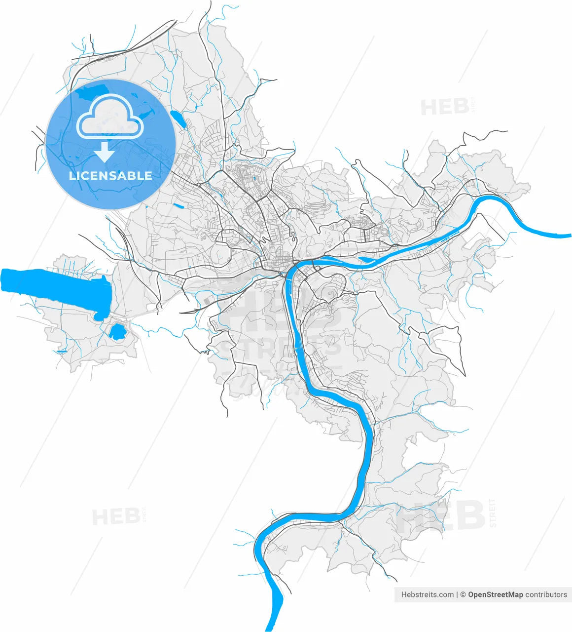 Ústí nad Labem, Czechia, high resolution vector map - Instant download PDF and JPG