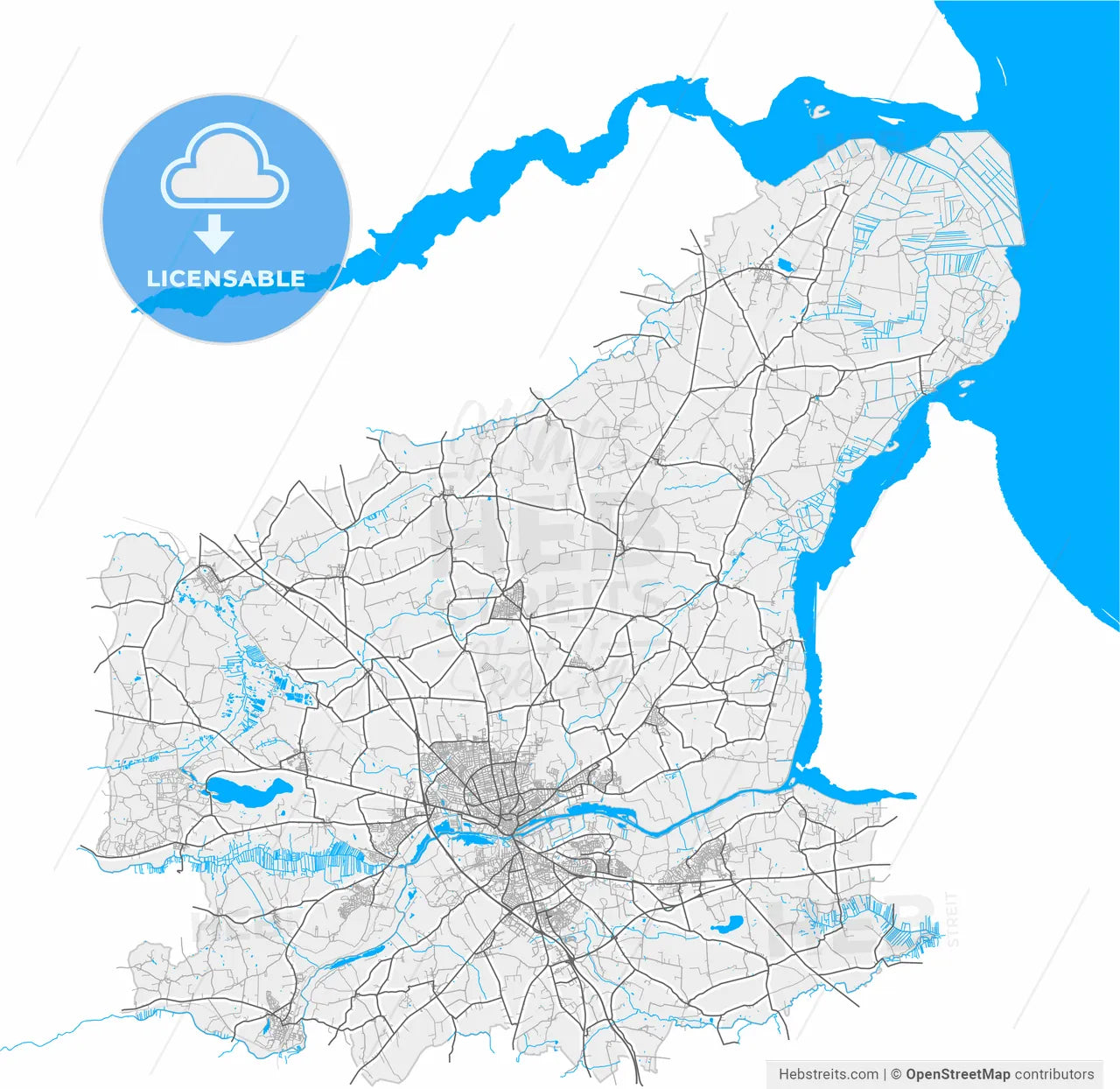 Randers Municipality, Denmark, high resolution vector map - Instant download PDF and JPG