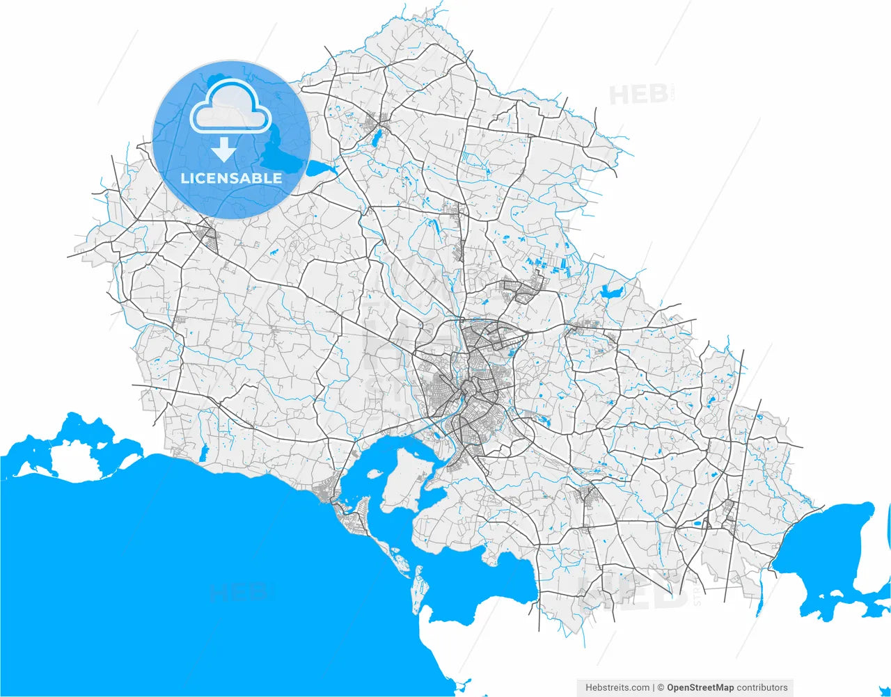 Næstved Municipality, Denmark, High Resolution Vector Map - Instant ...