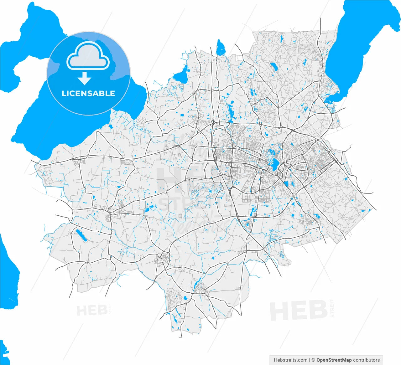 Hillerød Municipality, Denmark, High Resolution Vector Map - Instant ...