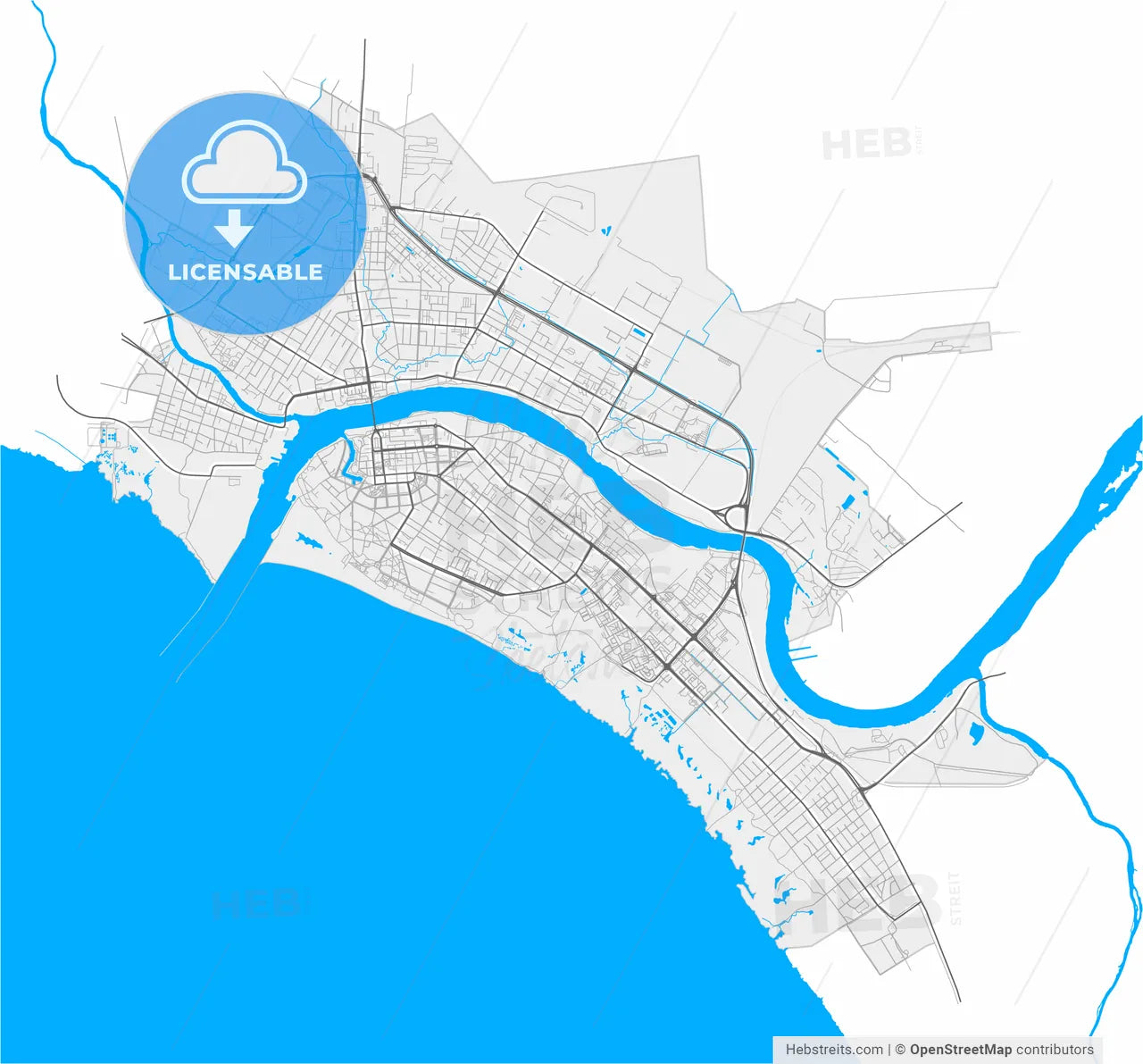 Pärnu, Pärnu, Estonia, high resolution vector map - Instant download PDF and JPG