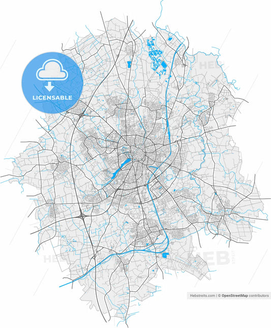 Münster, North Rhine-Westphalia, Germany, high resolution vector map - Instant download PDF and JPG