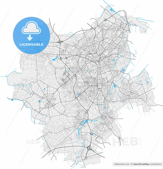 Monchengladbach, North Rhine-Westphalia, Germany, high resolution vector map - Instant download PDF and JPG