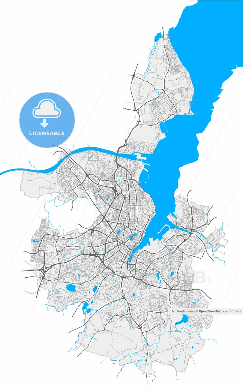 Kiel, Schleswig-Holstein, Germany, high resolution vector map - Instant download PDF and JPG