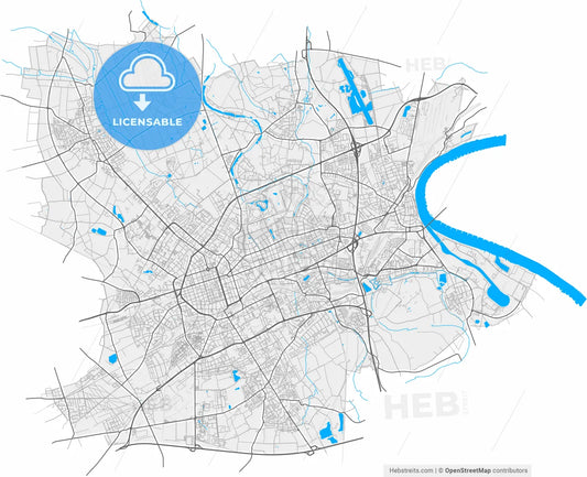Krefeld, North Rhine-Westphalia, Germany, high resolution vector map - Instant download PDF and JPG