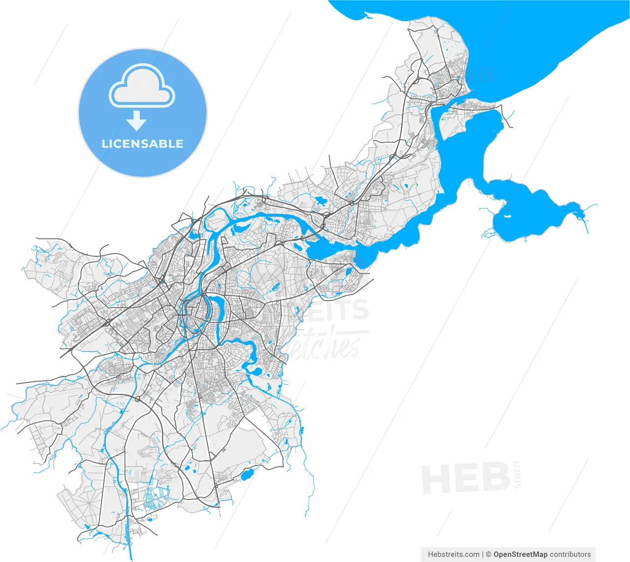Lubeck, Schleswig-Holstein, Germany, high resolution vector map - Instant download PDF and JPG