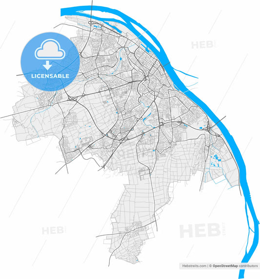 Mainz, Rheinland-Pfalz, Germany, high resolution vector map - Instant download PDF and JPG