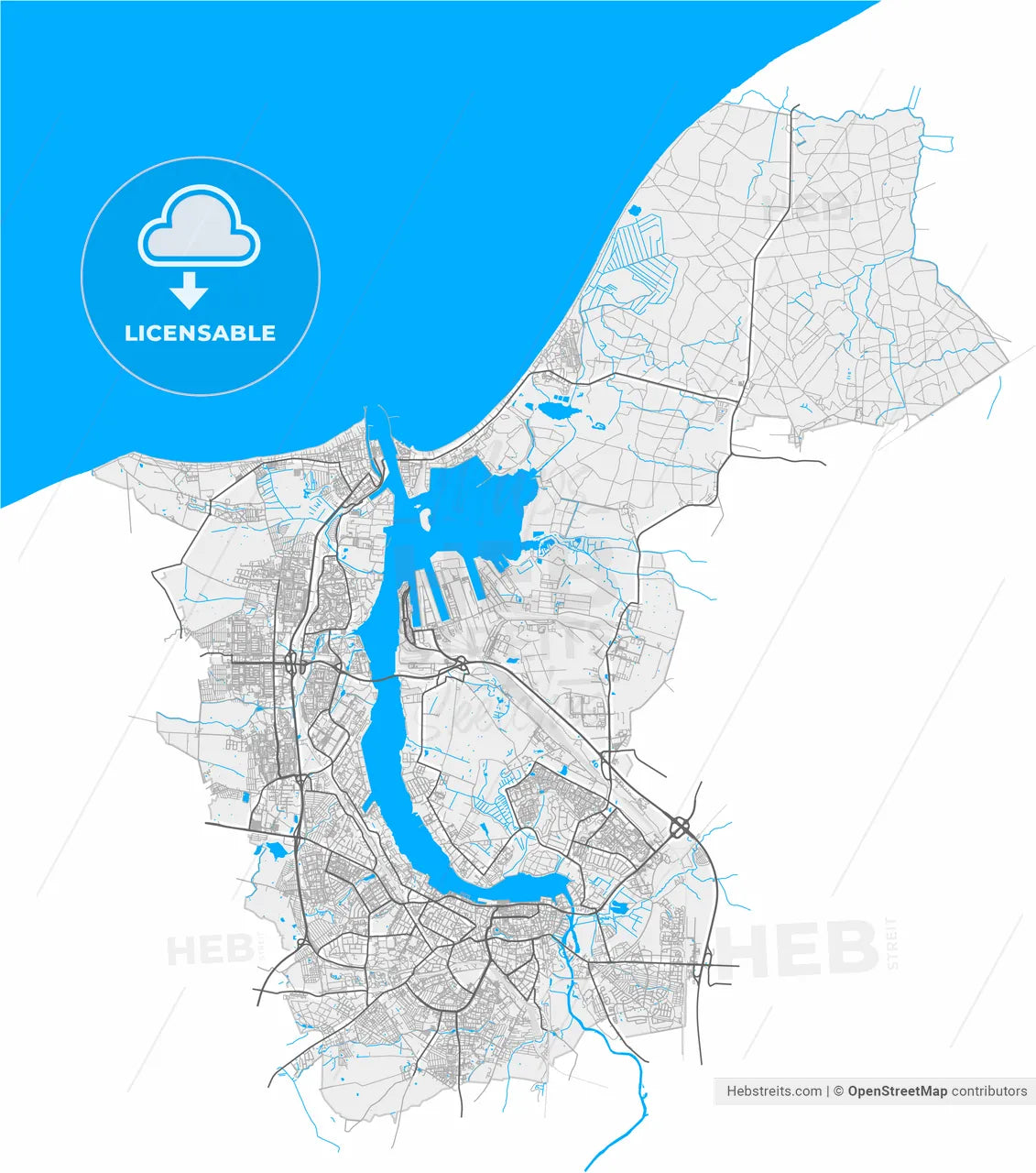 Rostock, Mecklenburg-Western Pomerania, Germany, high resolution vector map - Instant download PDF and JPG