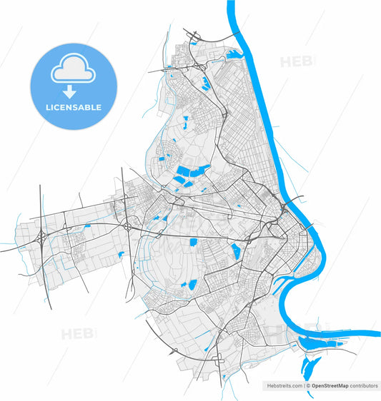 Ludwigshafen am Rhein, Rheinland-Pfalz, Germany, high resolution vector map - Instant download PDF and JPG
